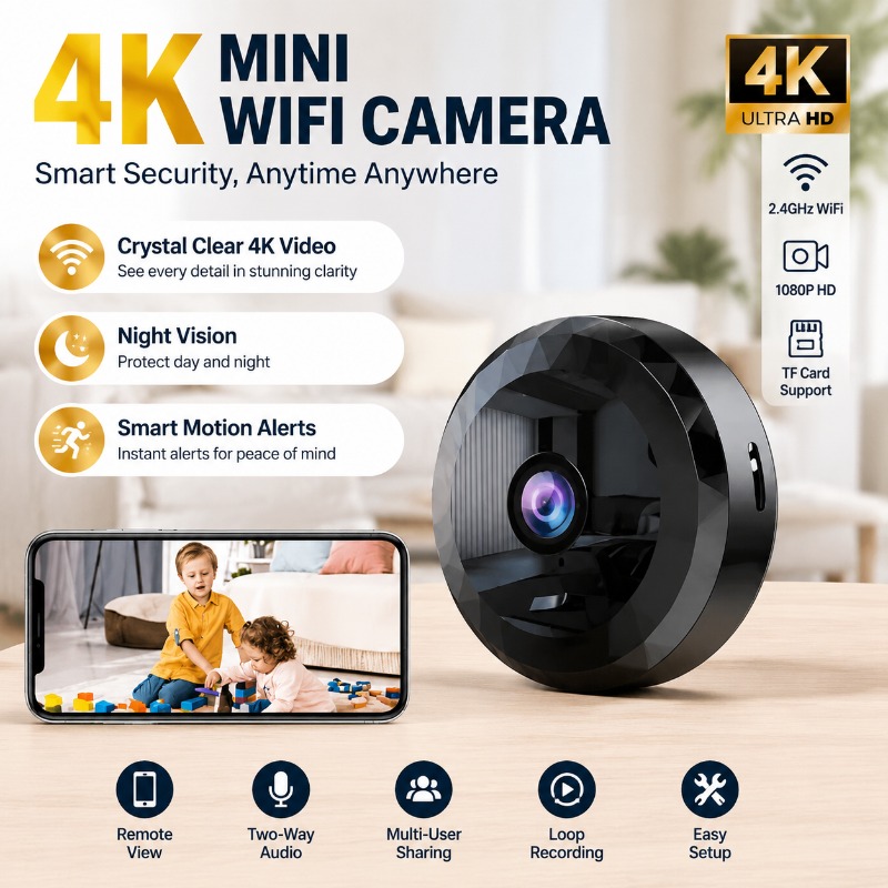 Home Security Ai - 4K Mini WiFi Kamera Kablosuz Güvenlik