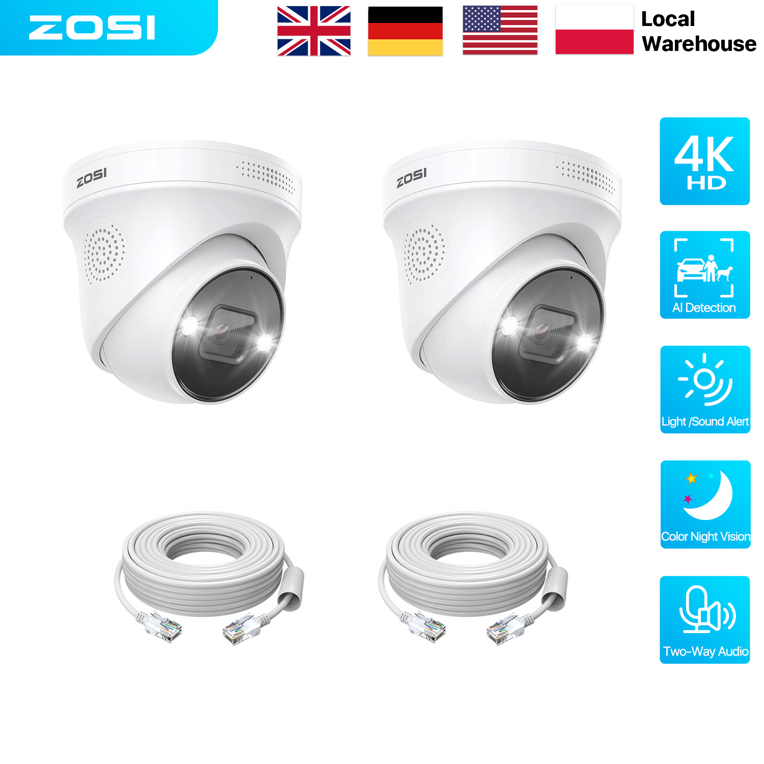 Home Security Ai - ZOSI 8MP 5MP PoE Dome Kamera