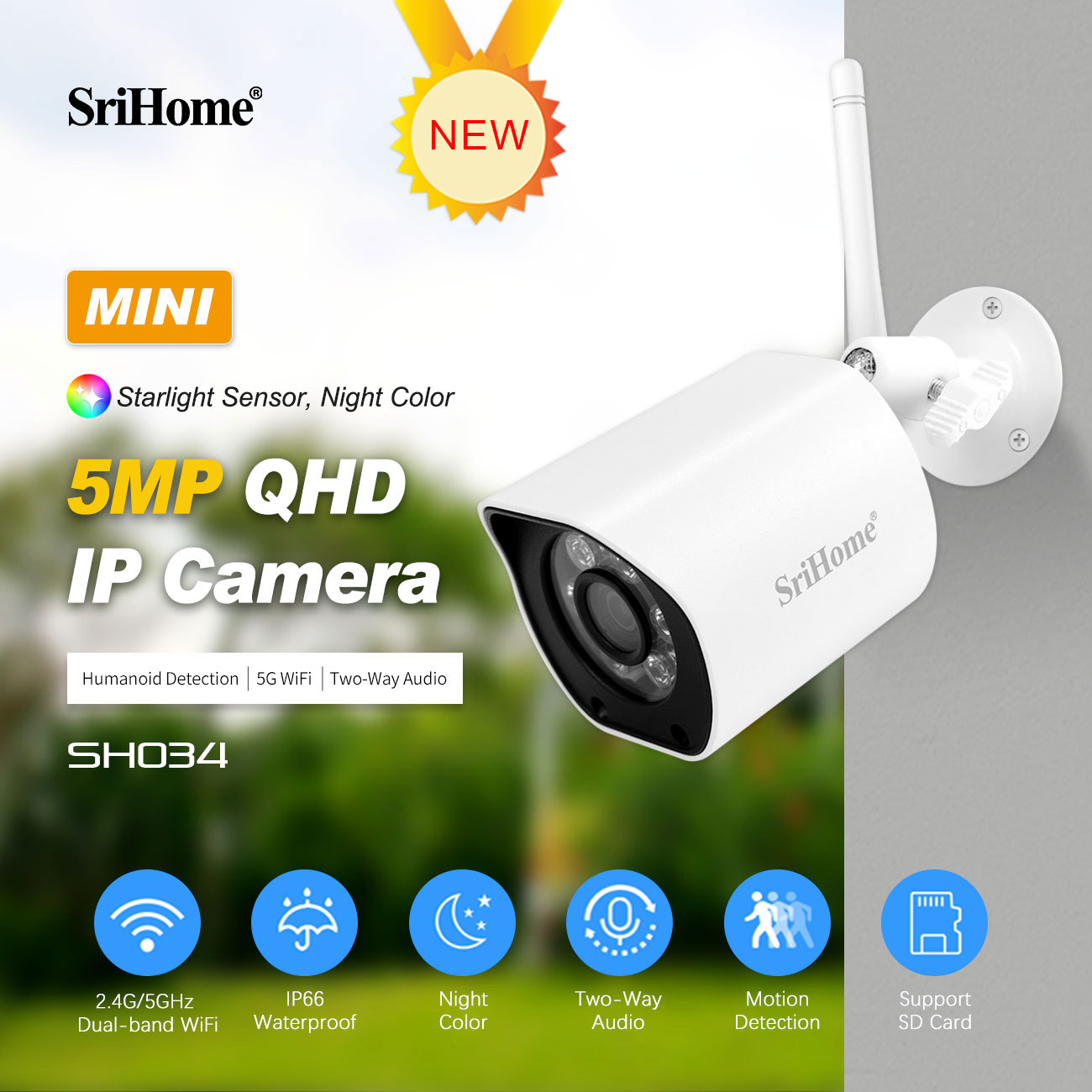 5MP QHD 2.4G&5G SriHome APP SH - Home Security Ai incelemesi ve fiyatı